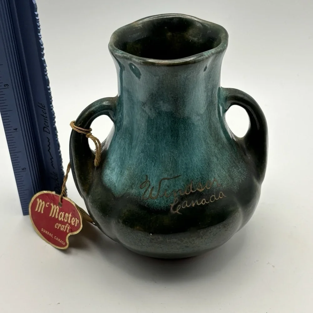 Vtg Blue‎ McMaster Craft Drip Glaze  Pottery Vase Jar Amherst NS Souvenir 2 3/4